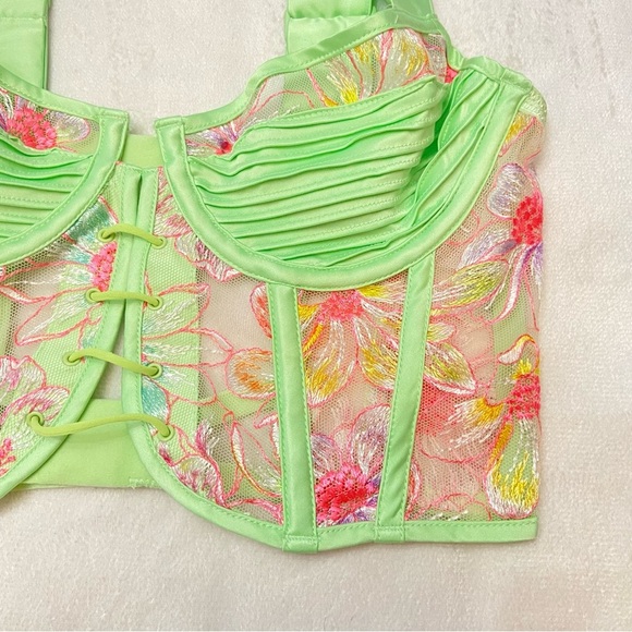 New! For Love And Lemons electric fields Green Floral Lace Bra 1868 - Picture 4 of 11